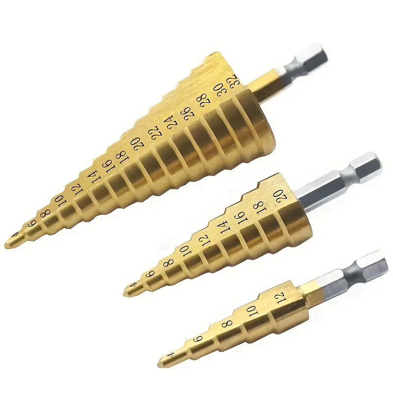 Foret étagé revêtu de titane HSS 4-12/20/32mm, outil électrique de perçage, métal, acier rapide, cou