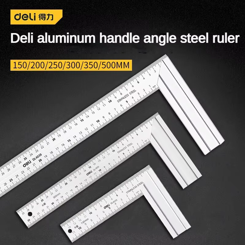DELI – règle d'angle à 90 degrés en acier inoxydable, règle en forme de L, outil de mesure Double fa