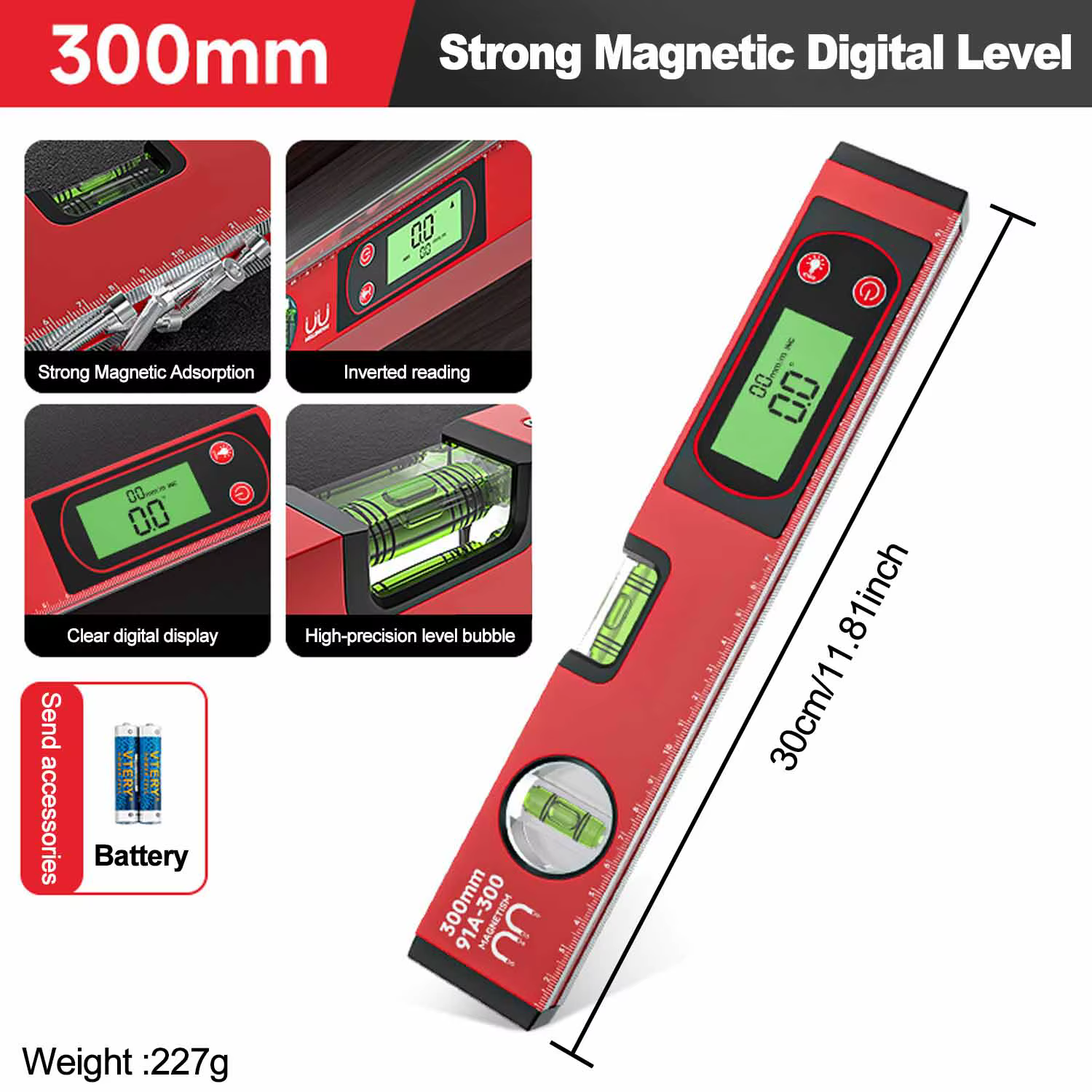 Règle de niveau à affichage numérique électronique 30/40/50cm, compteur d'angle magnétique, rapporte