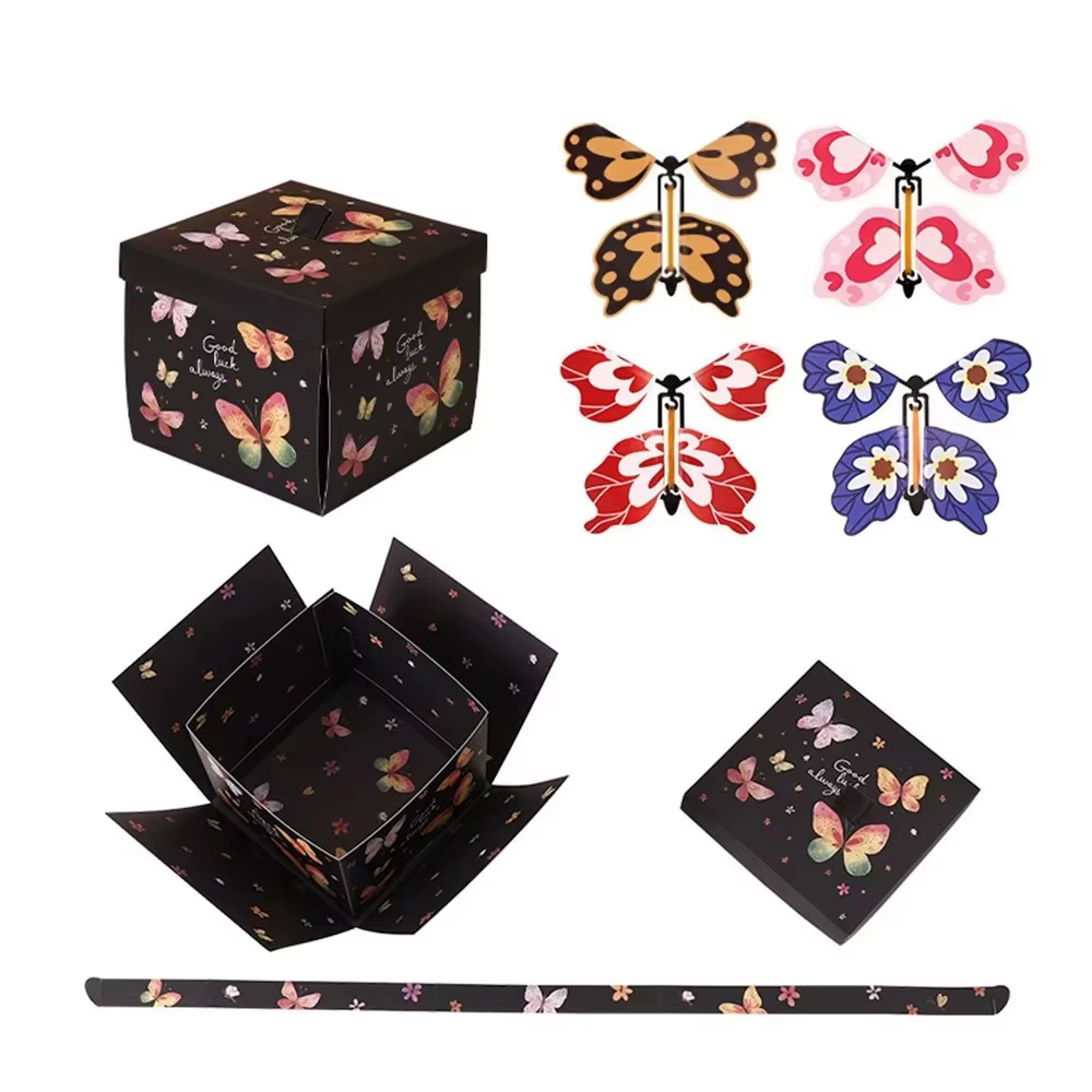 Boîte cadeau papillon multicolore avec mécanisme à remonter, boîte cadeau surprise, emballage cadeau