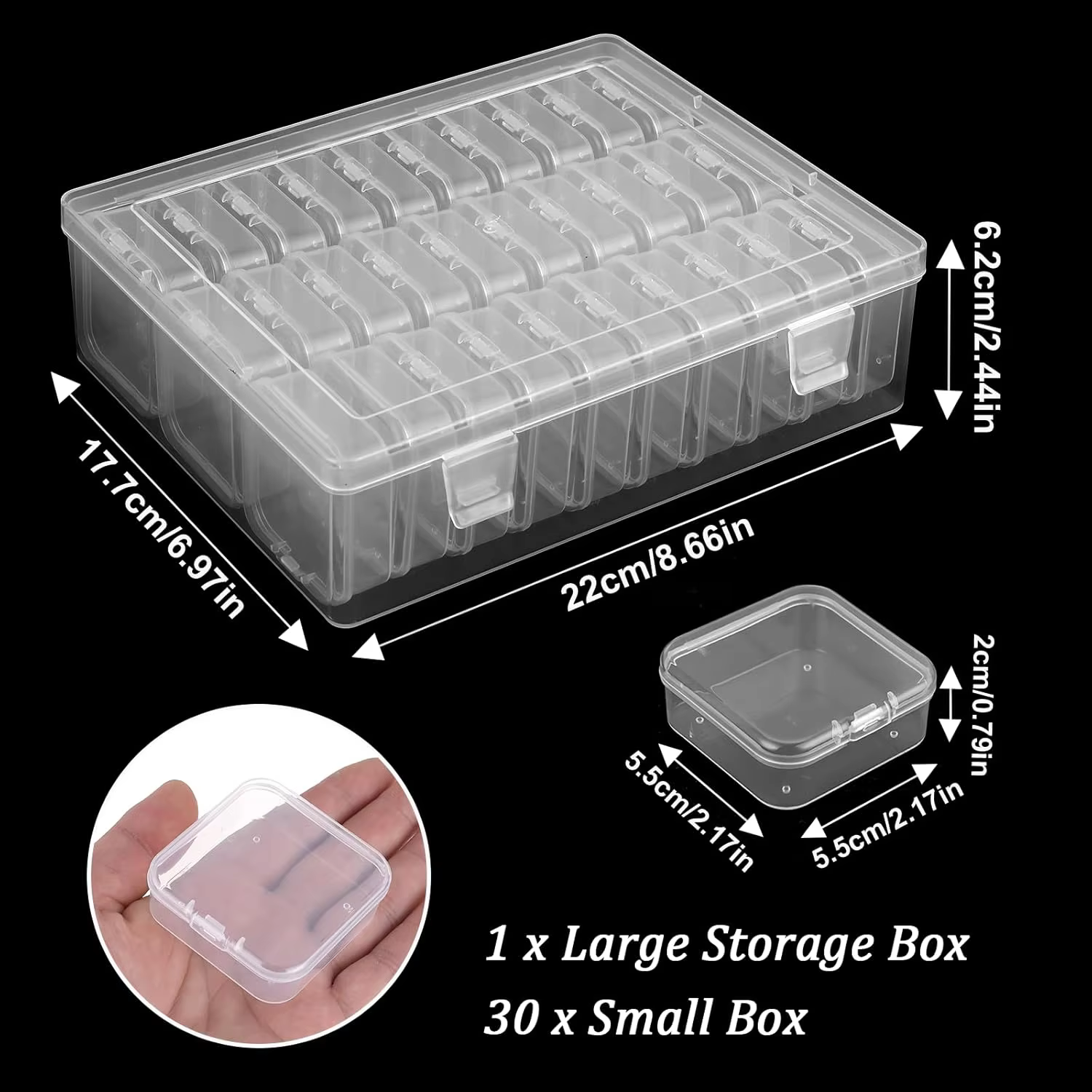30 boîtes de rangement pour perles, contenants en plastique pour perles avec couvercles à charnières