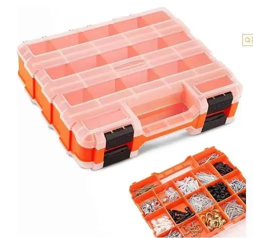 Boîte à outils à 2 côtés, organisateur en plastique, mallette de rangement de petites pièces, boîte 