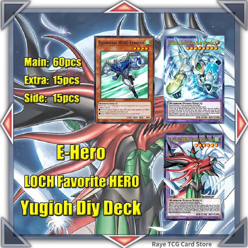 90 cartes LOCH Favorite HERO Elemental HERO E-Hero Yugioh, jeu de cartes, deck facile à jouer, non o