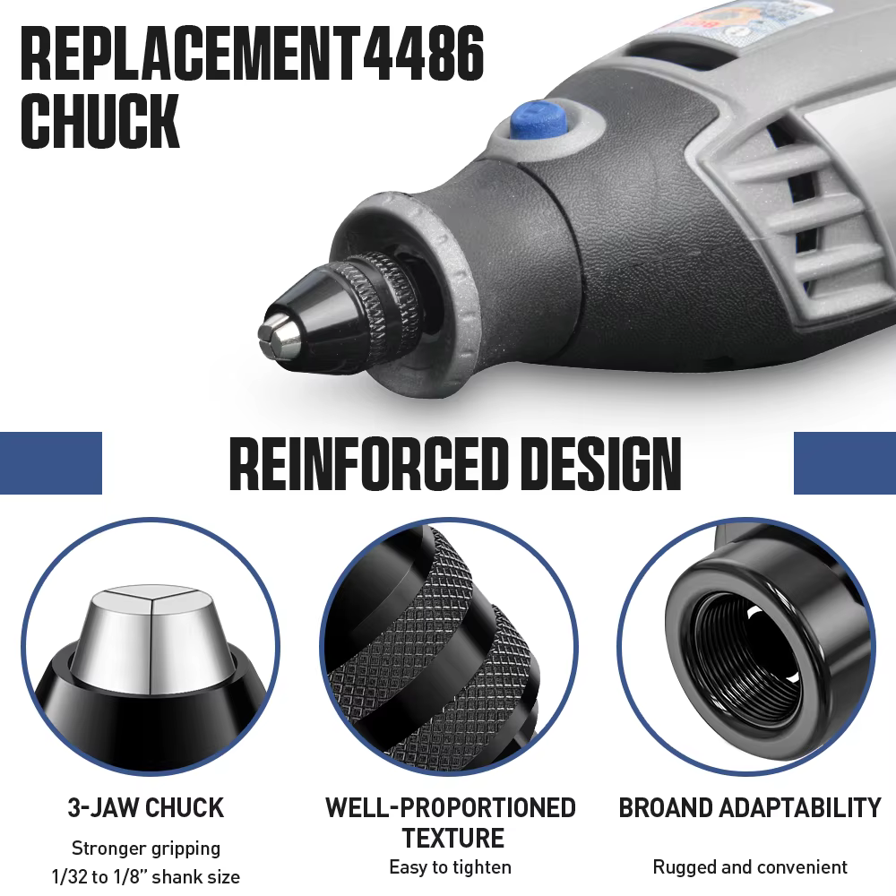 Mandrin sans clé de remplacement 1/32 "à 1/8", perceuse 4486 et 4485, tige de mandrin sans clé, outi