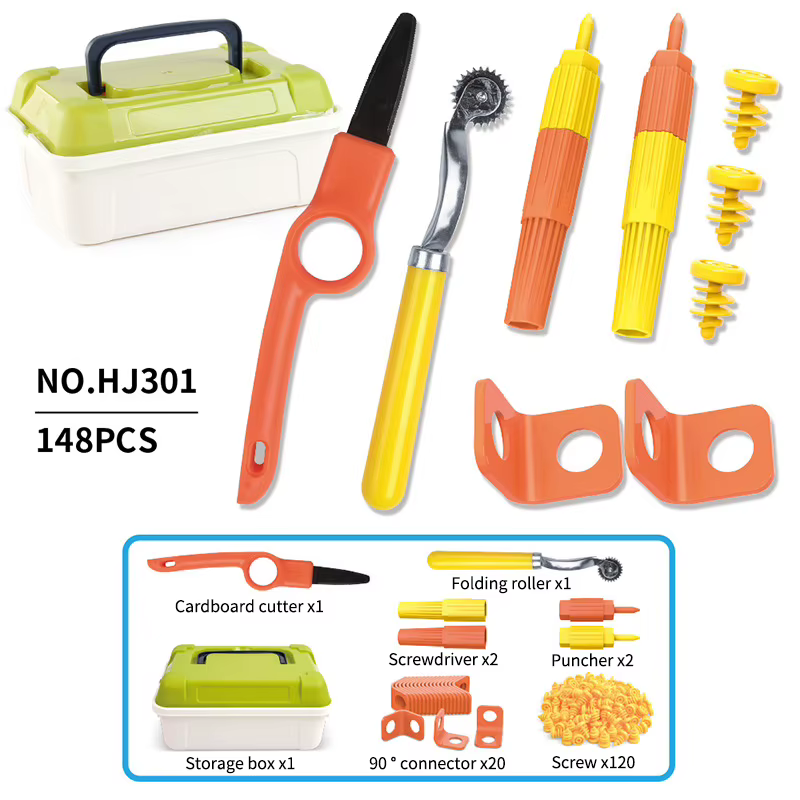Outils en carton AT19 pour enfants avec coupe-carton et boîte à outils - Kit de construction en cart