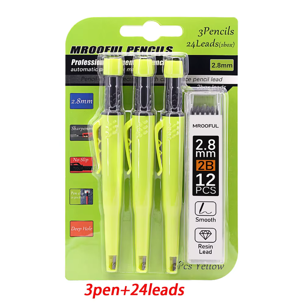 Ensemble de crayons de charpentier professionnels, marquage et dessin de trous profonds, avec 2 boît