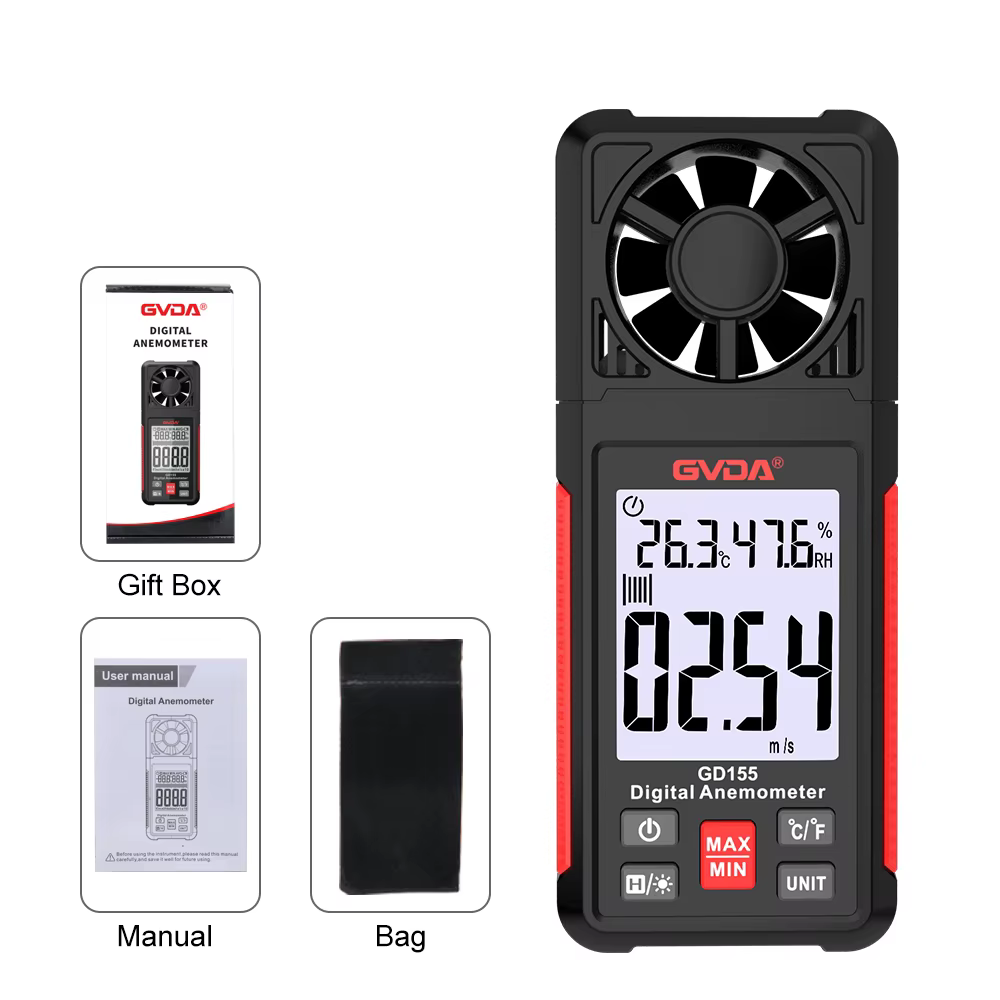 GVDA-Anémomètre numérique avec écran LCD rétro4.2, mesure de la vitesse du vent, mesure de la tempér