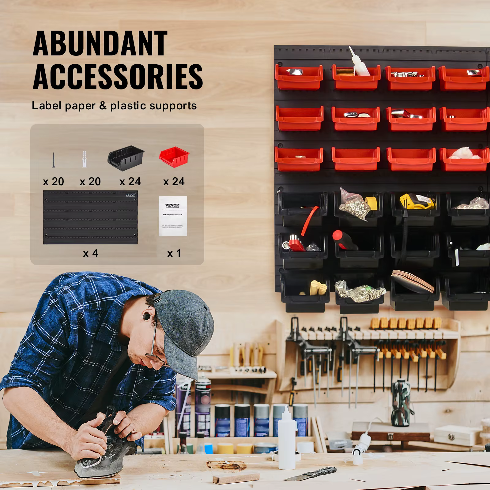 SucceBuy 48 pièces bacs de rangement de pièces conteneurs de Garage fixés au mur avec panneaux murau