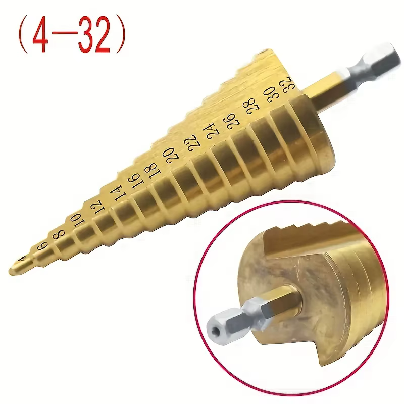 Foret étagé revêtu de titane HSS 4-12/20/32mm, outil électrique de perçage, métal, acier rapide, cou