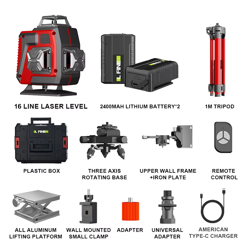 Invite de niveau laser, ligne verte, horizontal et vertical, auto-chute, bâtiment professionnel, 16 