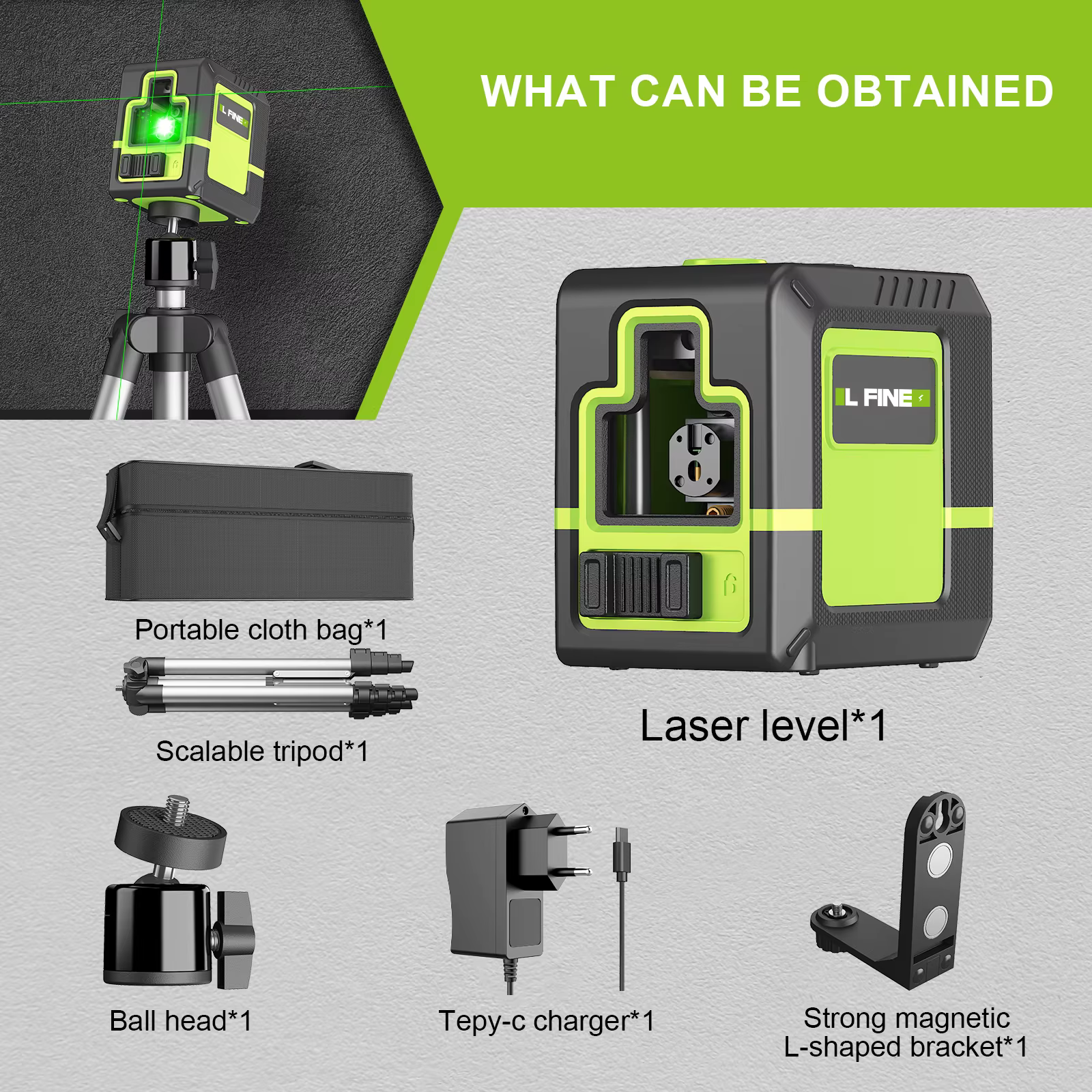 Lfine2/4D16 Lignes 360 ° Niveaux laser auto-nivelants trépied en option et outil de niveau laser pro