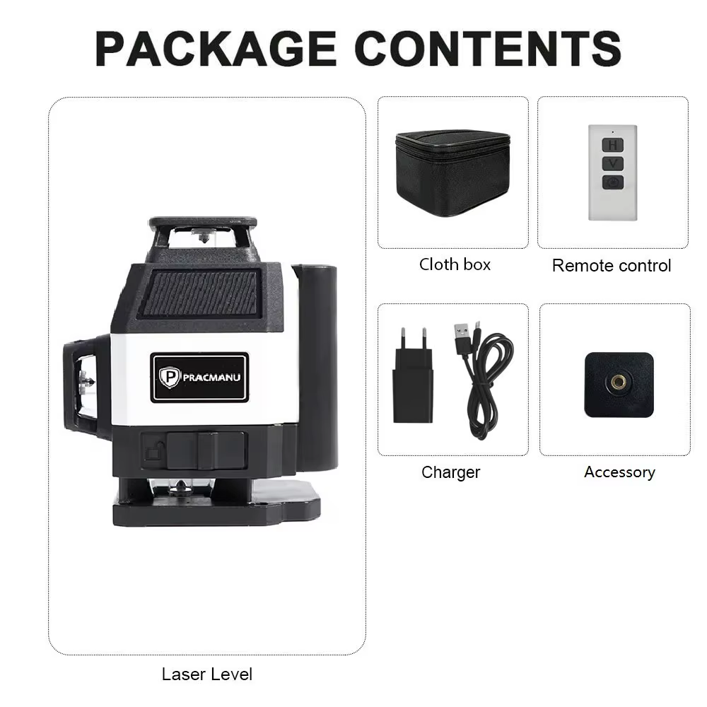 Pracmanu Mini niveau Laser 16 lignes 4D auto-nivelant 360 niveau Laser ligne verte croisée horizonta
