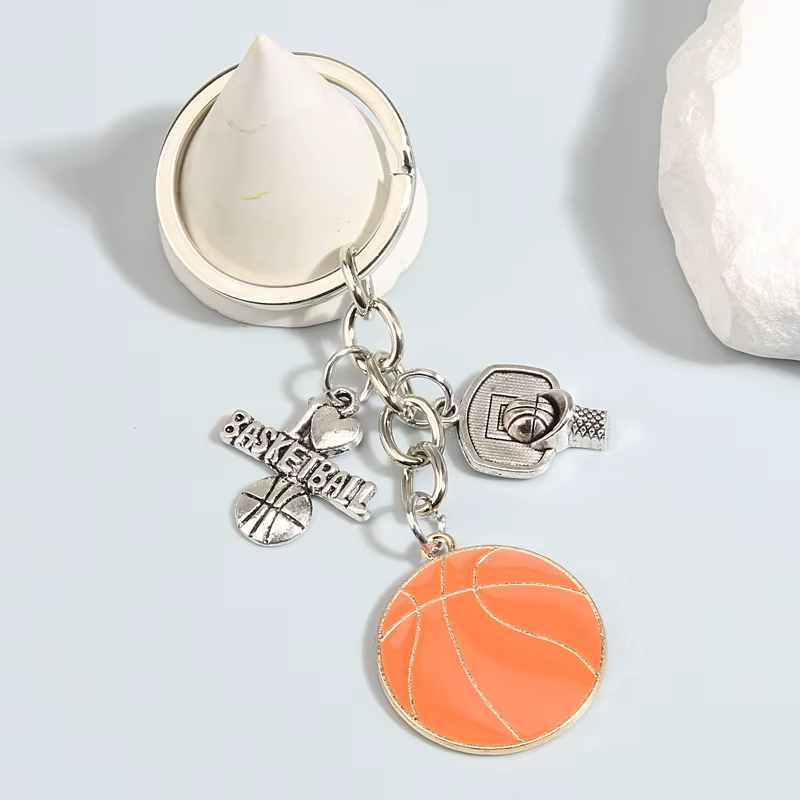 Porte-clés de sport en métal et émail, j'aime le basket-ball, cerceau pour athlètes, cadeaux pour ho