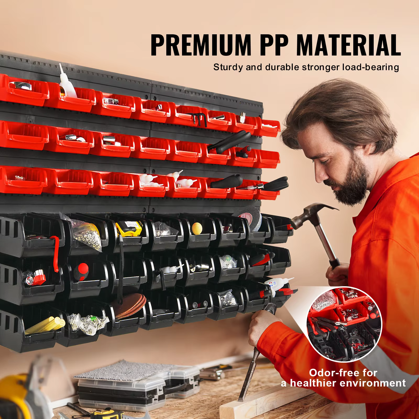 SucceBuy 48 pièces bacs de rangement de pièces conteneurs de Garage fixés au mur avec panneaux murau