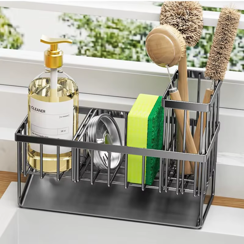Support de rangement pour évier - Grand support de rangement pour éponge pour évier de cuisine avec 