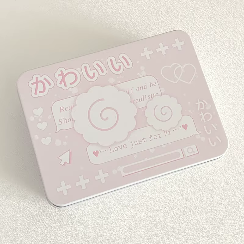 Boîte de rangement en fer blanc motif poisson rose mignon, pour photocartes de dessins animés, petit