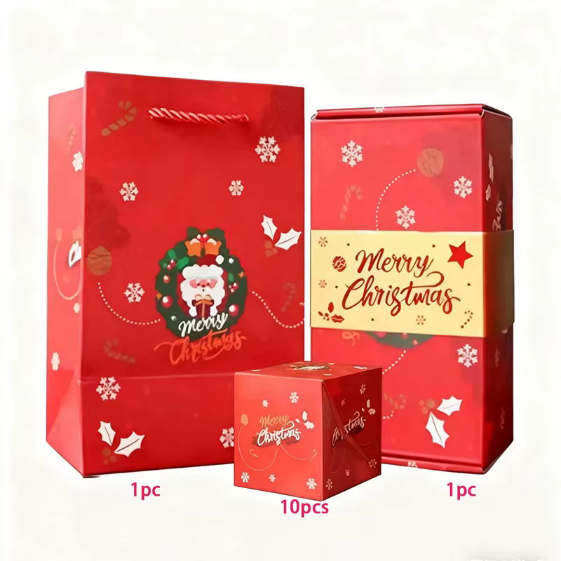 Coffret cadeau Pop-up Surprise de noël, 12 pièces, rouge/vert, Unique, pliable, rebondissant, bricol