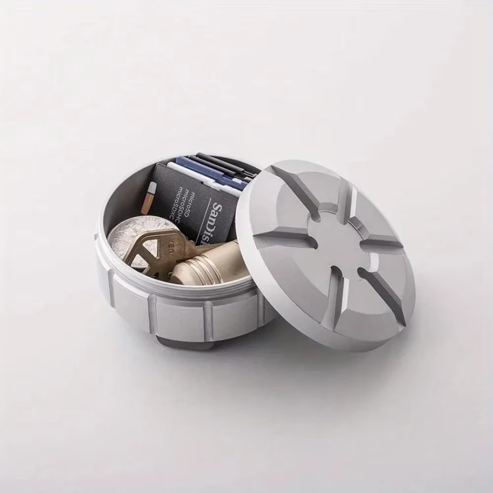 Boîte de rangement portable étanche ronde en acier inoxydable, petite boîte de survie pour pilules e