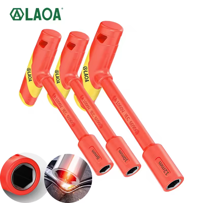 LAOA-Clé à douille isolée en forme de T, lot spécial pour électricien, haute résistance aux chocs, V