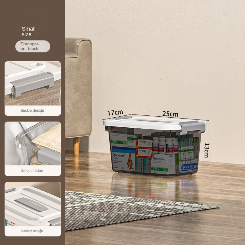 Boîte de rangement noire transparente durable en plastique avec couvercle, boîte en plastique empila