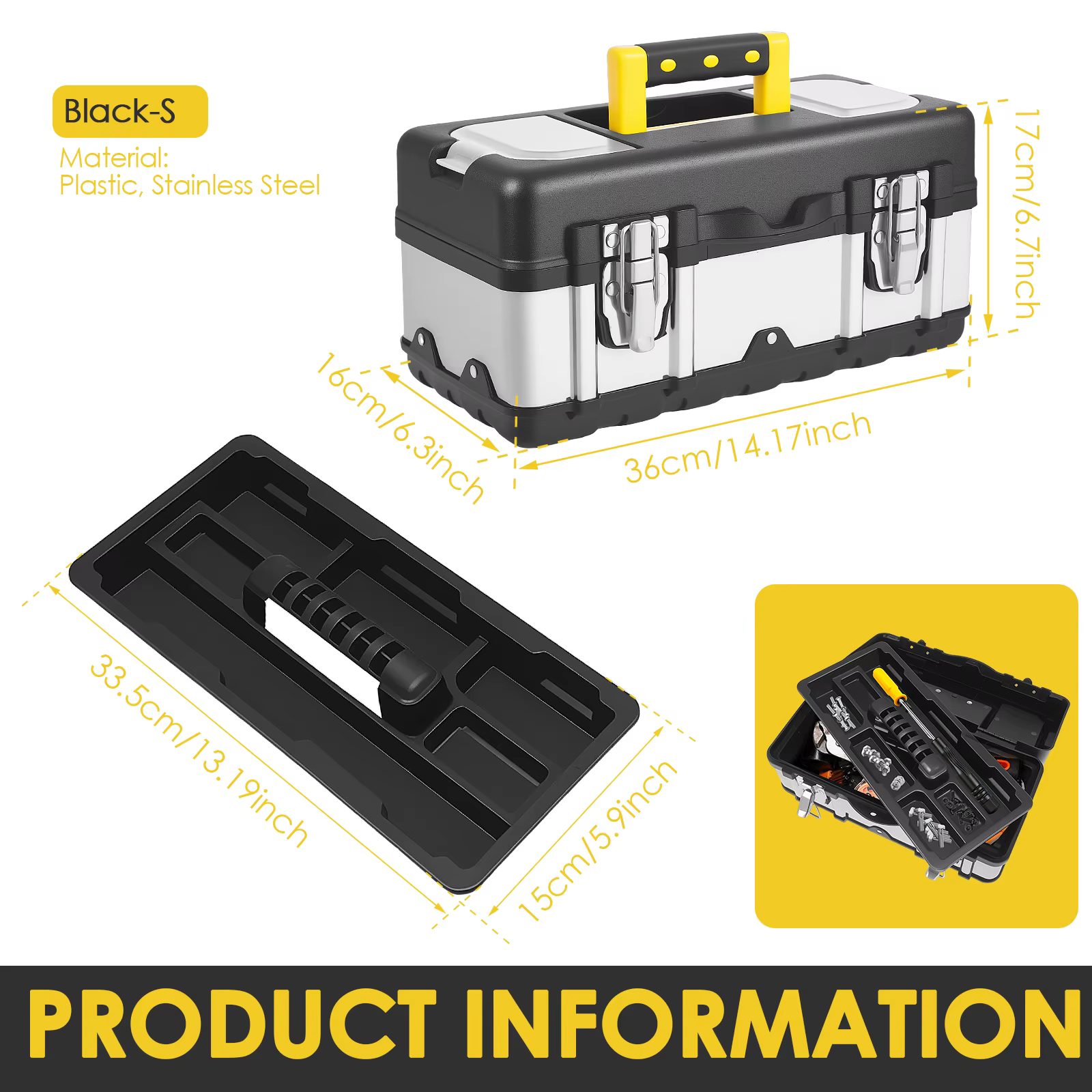 Boîte à outils en acier inoxydable, valise vide, grande boîte à outils avec plateau amovible, boîte 