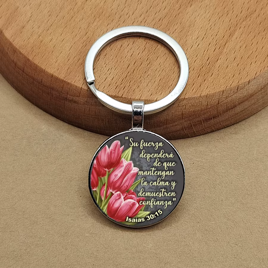 Pendentif clé en alliage lettre anglaise fleur, clé ronde en verre