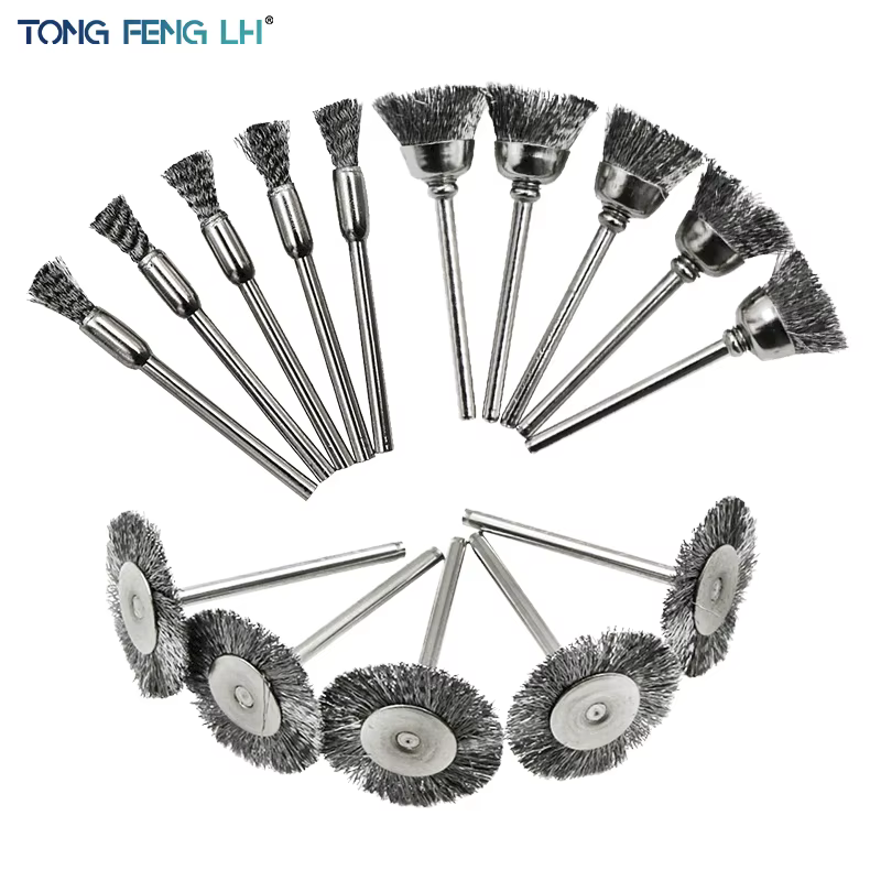 Jeu de brosses à roue métallique, perceuse, polissage, outils Dremel, tige de 3mm pour meuleuse élec