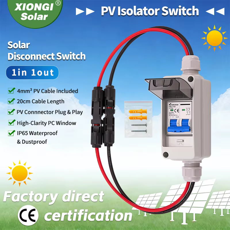 Boîte de déconnexion PV CC avec disjoncteur CC 600V 63A MCB IP65 HT 2 voies, boîte étanche 1 entrée 