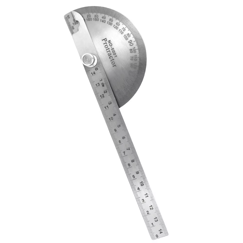 Règle d'angle 180 degrés en acier inoxydable, rapporteur, jauge, goniomètre, outil de mesure du bois