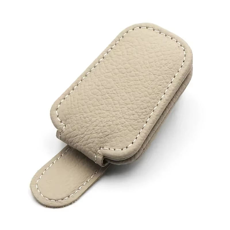 1 pièce Support de lunettes de soleil magnétique en cuir pour pare-soleil de voiture, avec pince à l