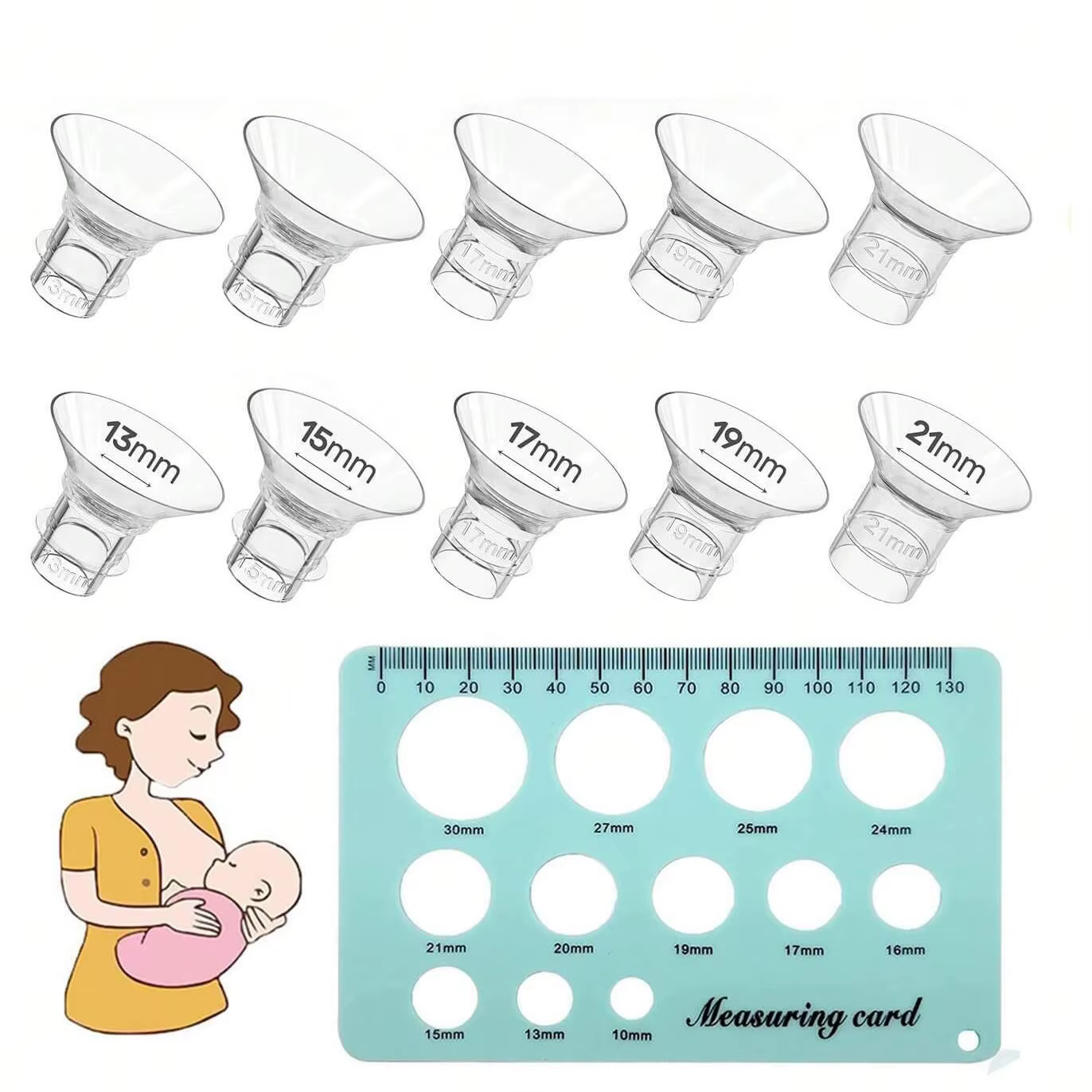 Kit de dimensionnement de bride avec 10 inserts de bride 13/15/17/19/21mm, outil de mesure de mamelo