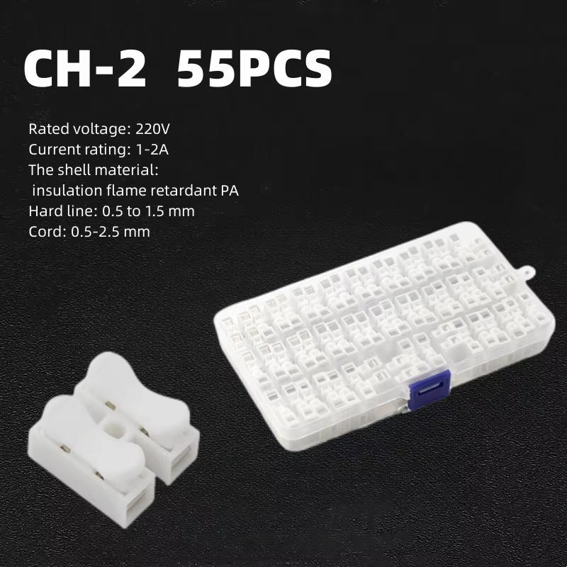 Boîte 55 pièces CH-2 connecteur rapide de fil à ressort 2p bornes à sertir électriques bloc pince de
