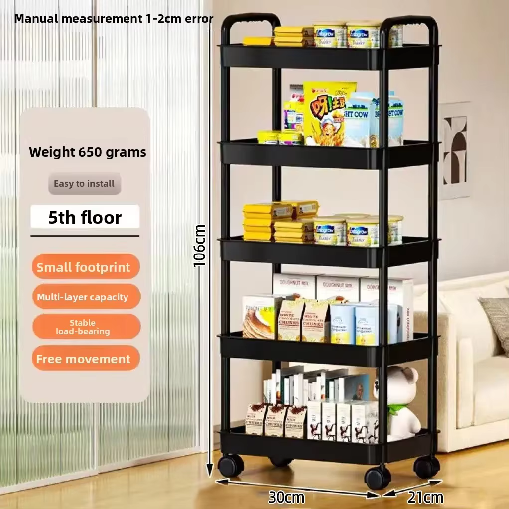 Chariot de rangement roulant à 5 niveaux avec roulettes, organisateur mobile polyvalent, idéal pour