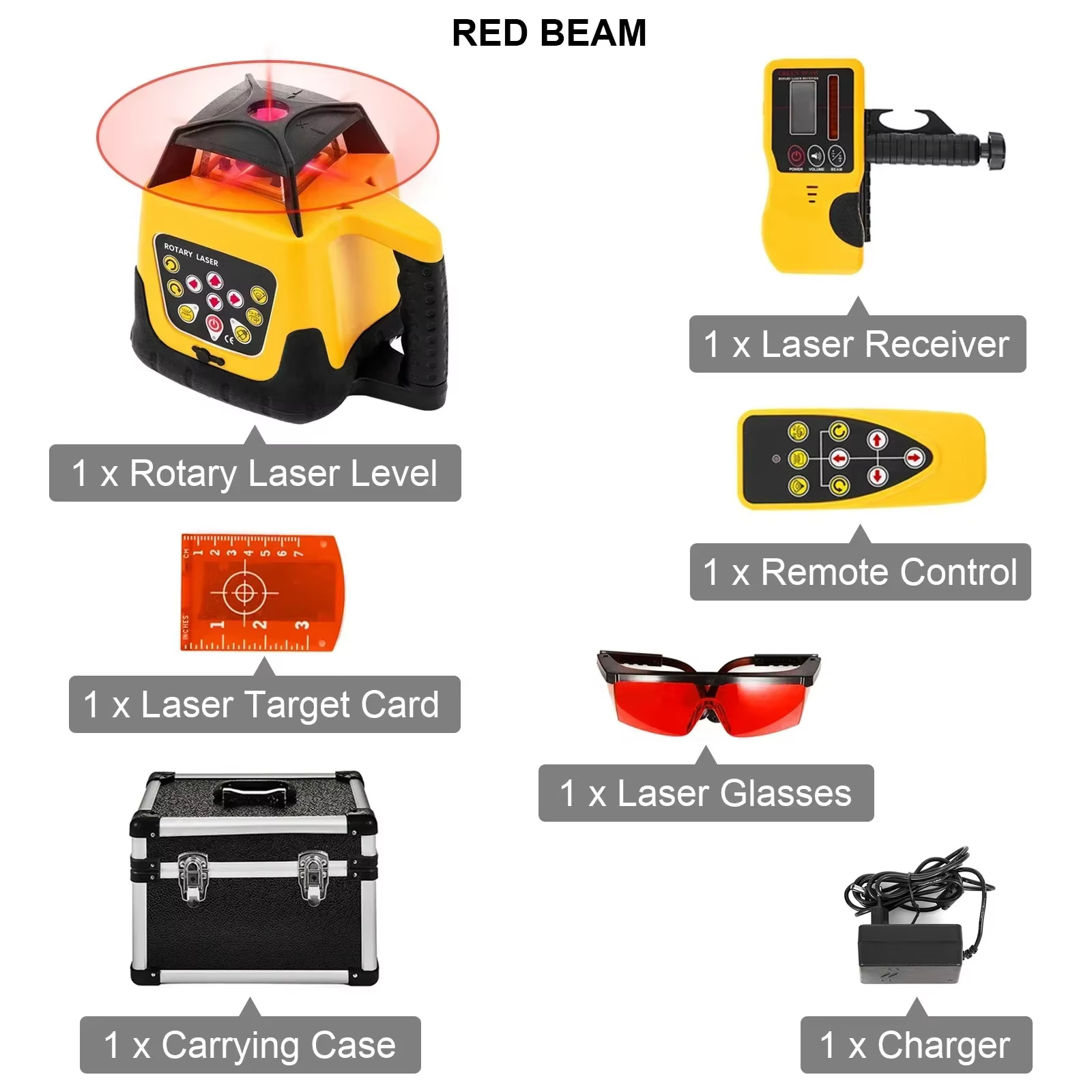 Niveau laser rotatif autonivelant 600m, ligne croisée verticale et horizontale, faisceau laser rouge