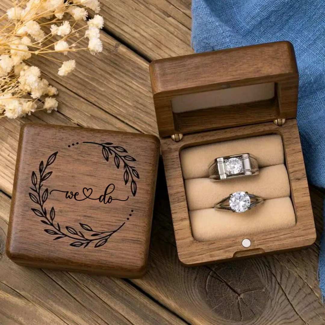 Mrs & mr – boîte en bois pour bague de mariage, gravure Laser pour cérémonie de mariage, porteur de