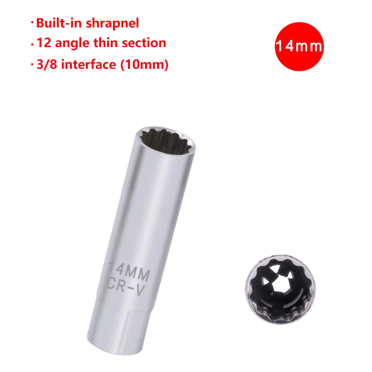 Clé universelle pour bougie d'allumage, 3/8 magnétique, 12 angles, paroi fine pour retrait de bougie