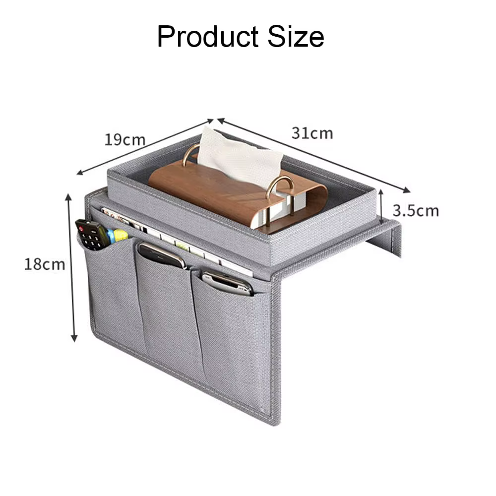 Organisateur de canapé et fauteuil avec 5 poches pour écouteurs, téléphone et lunettes – Grand plate