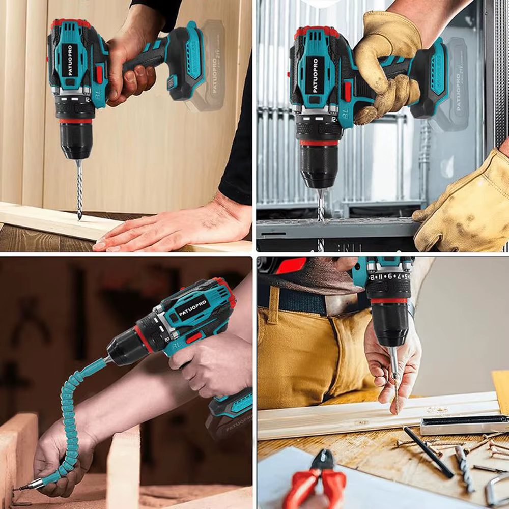 PATUOPRO – perceuse électrique sans fil sans balais, 10mm, mandrin métallique à 2 vitesses, tournevi