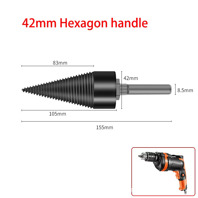 Perceuse à bois de 42mm, marteau perforateur, séparateur de bois de chauffage, foret à tige carrée/r