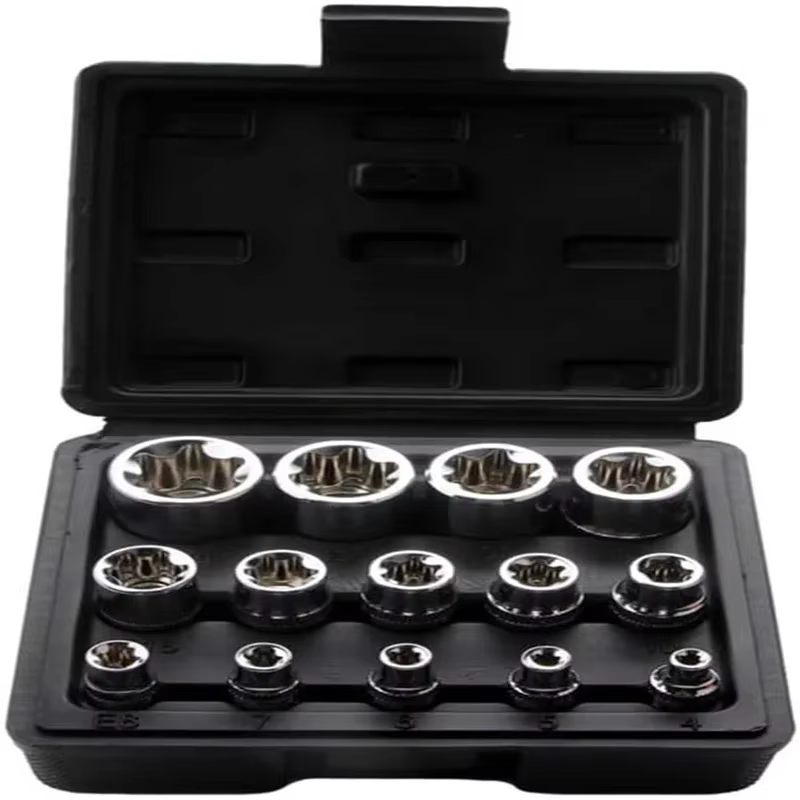 14 pièces/ensemble jeu de douilles Torx E femelle avec étui, 1/4, 3/8, 1/2 po. Kit de douilles étoil