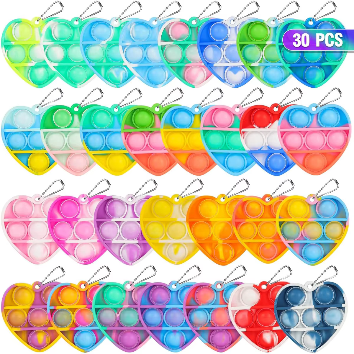30 pièces Pop porte-clés It Fidget jouets Bracelet coeur porte-clés arc-en-ciel sensoriel jouets ens