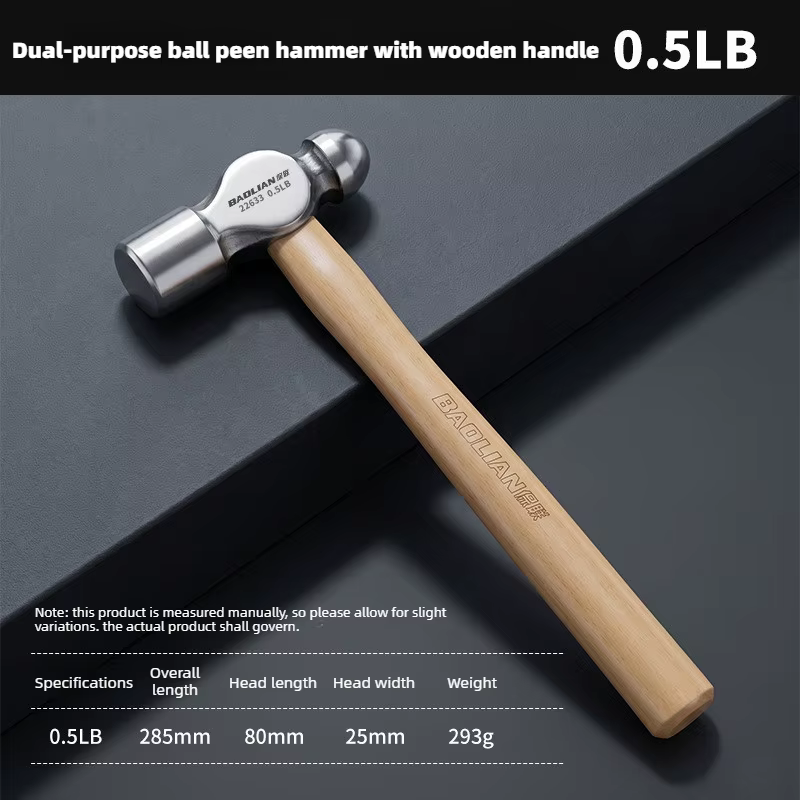Marteau à tête sphérique BAOLIAN CRV avec manche en bois, 0,5-2,5 lb, multifonctionnel, marteau à cl