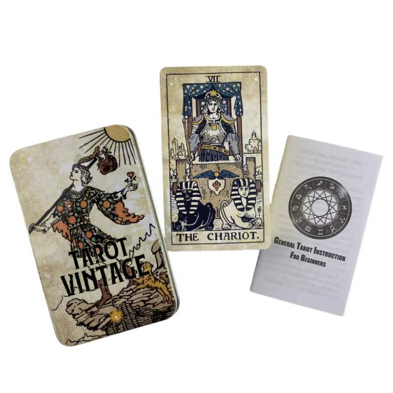 Boîte en fer blanc de haute qualité, cartes Tarot Vintage, jeu de Divination avec guide en papier, V