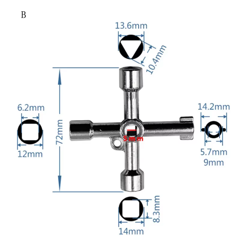 Clé triangulaire universelle multifonction 4-en-1 pour plombiers, idéale pour les compteurs gaz et é