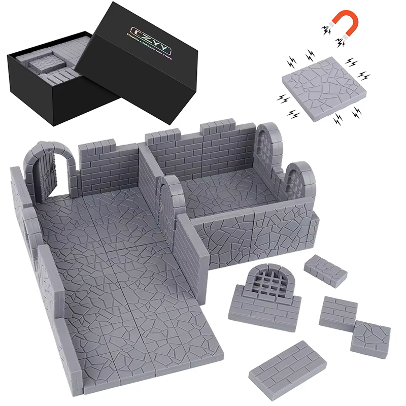 Ensemble de carreaux de donjon magnétiques – Kit de terrain modulaire et à peindre de 58 pièces avec