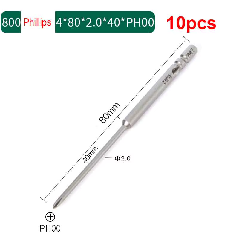 10 pièces 80mm pleine longueur magnétique 800 tige ronde tournevis Phillips électrique embout tourne