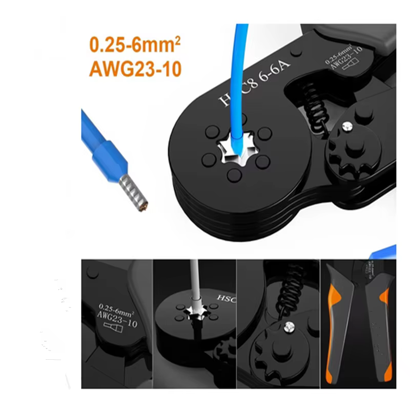 Kit d'outils de sertissage de virole à cliquet auto-ajustable Hexagonal 23-10AWG 0.25-6 mm2 Kit de s