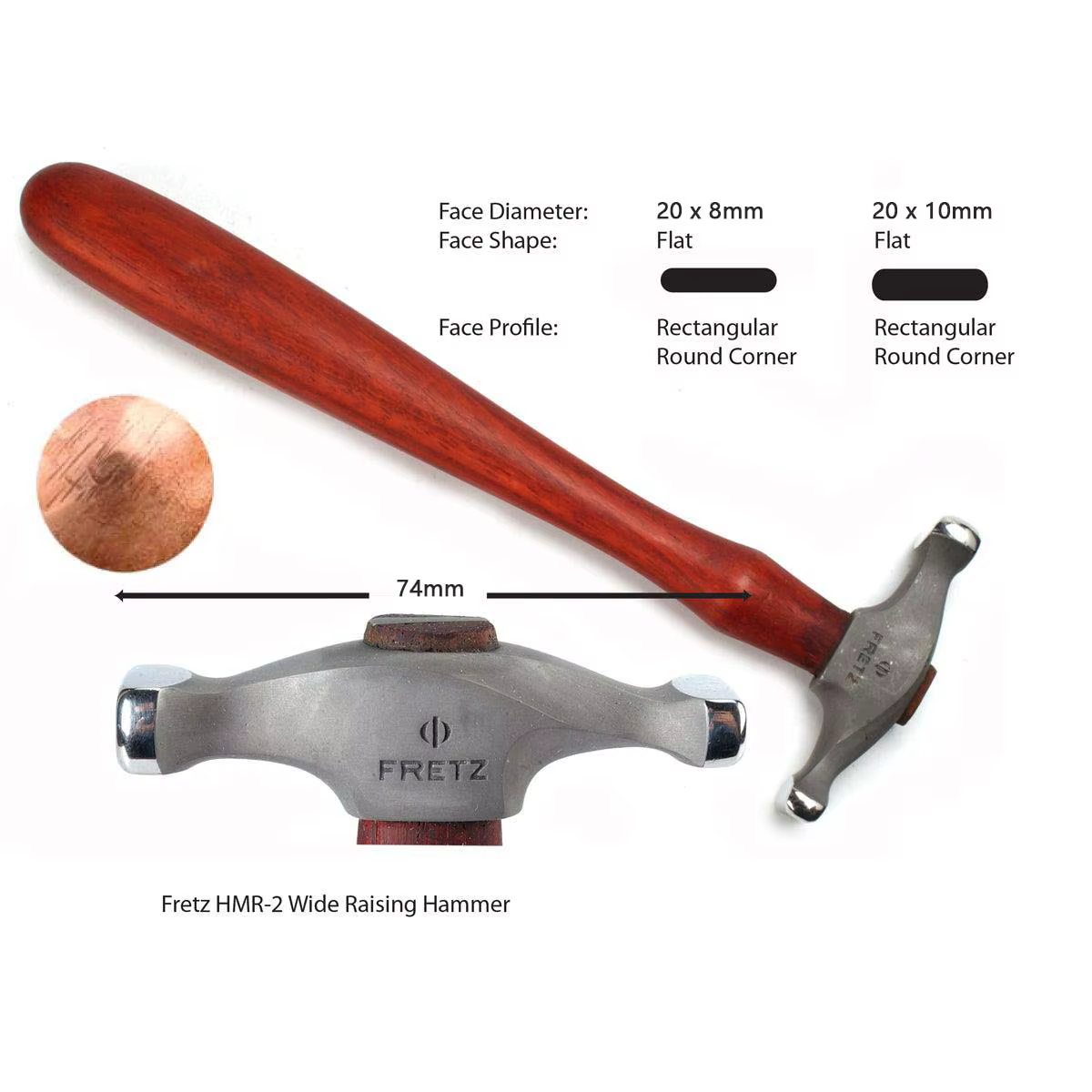 Marteau à profiler large Fretz HMR-2 à double face plate, outil de façonnage de métaux pour la créat