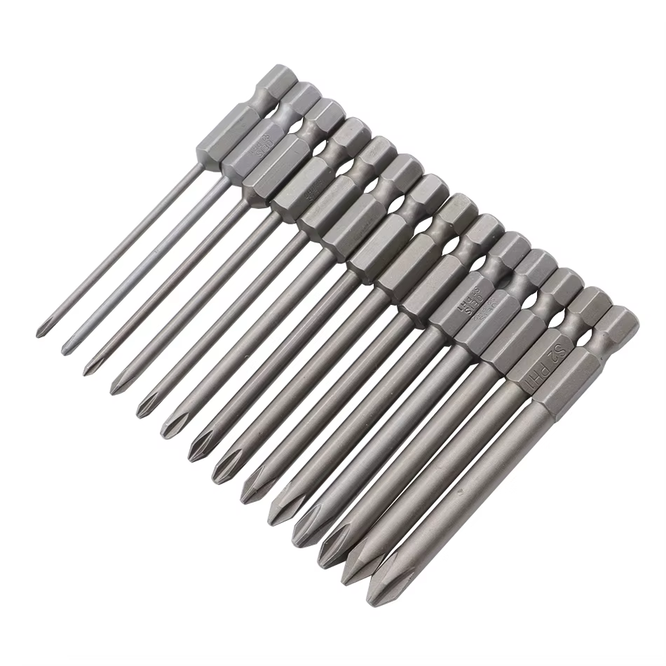Embout de tournevis Phillips en acier allié S2, 50mm 75mm 100mm 150mm, 12 pièces/15 pièces, avec emb