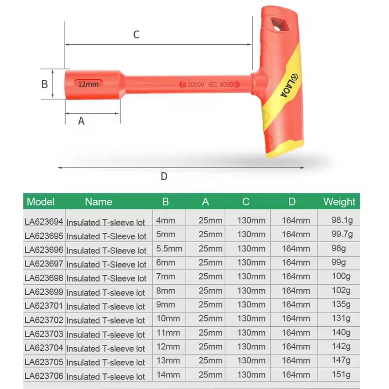 LAOA-Clé à douille isolée en forme de T, lot spécial pour électricien, haute résistance aux chocs, V